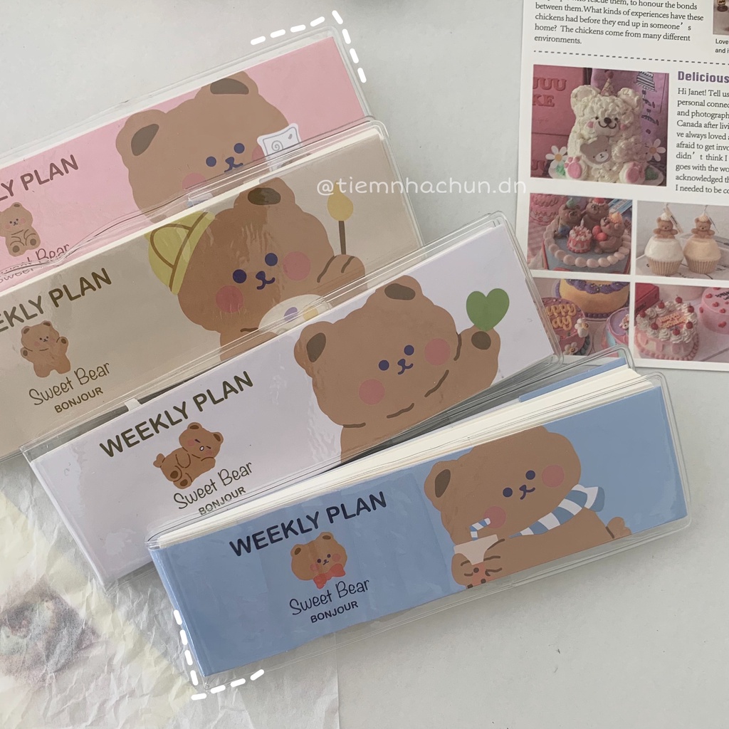 SỔ MINI WEEKLY PLAN SWEET BEAR BONJOUR (ảnh thật) - sổ lên kế hoạch tuần mini - Tiệm nhà Chun