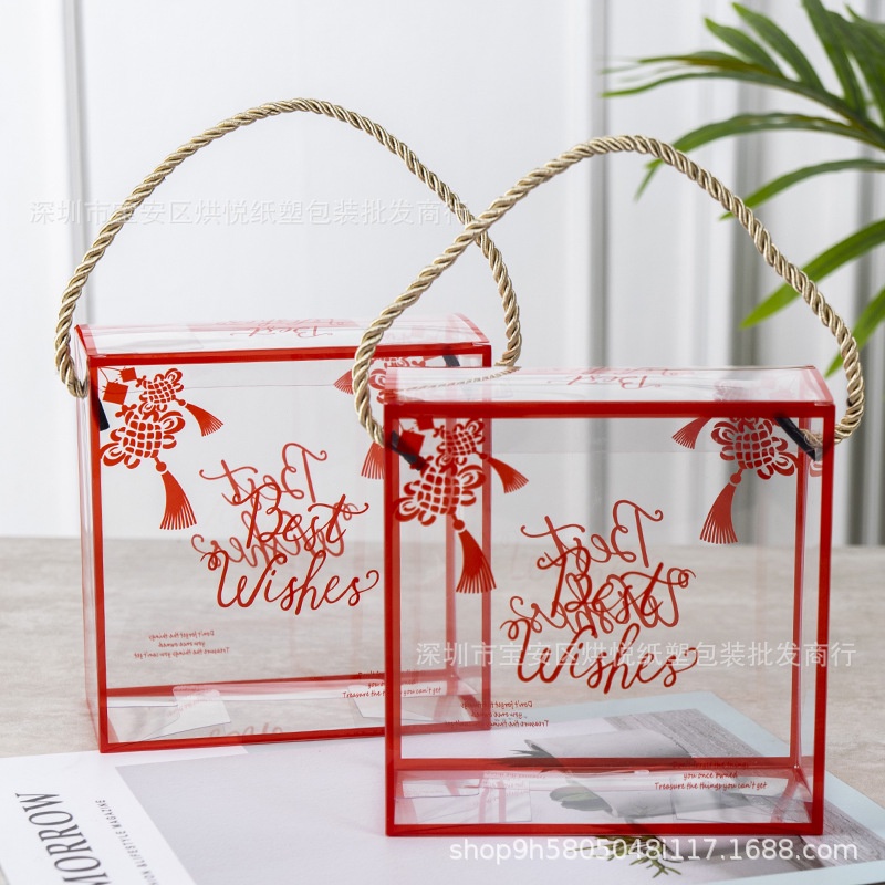 Hộp nhựa mica trong suốt có quai xách đựng quà bánh kẹo lễ Tết, Valetine, Sinh nhật, Trung thu đẹp