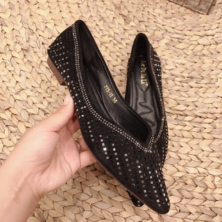 Giày bệt nữ ⚡️𝐅𝐑𝐄𝐄 𝐒𝐇𝐈𝐏⚡️ Đế dẻo chất liệu da lộn, Giày búp bê đính đá toàn thân phù hợp để đi dạ tiệc, hội họp