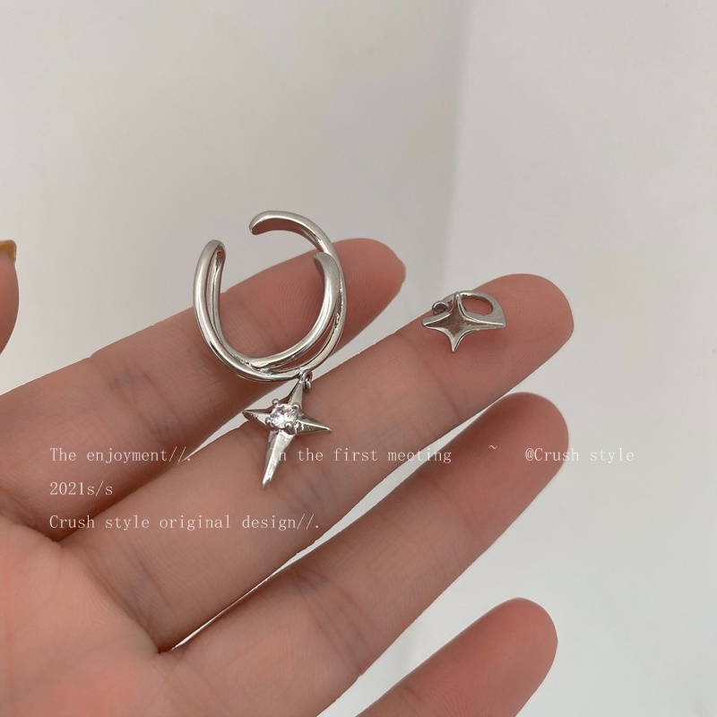 Khuyên kẹp tai trang trí ngôi sao bốn cánh đơn giản không xỏ lỗ ngọt ngào sành điệu cho nữ