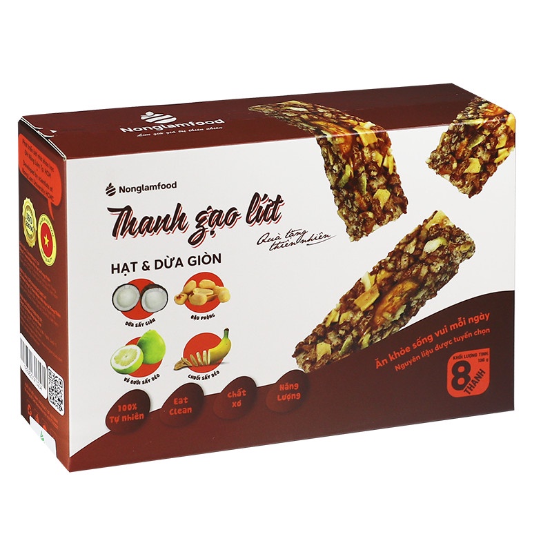 Thanh gạo lứt ngũ cốc Nông Lâm Food mix 4 vị chà bông,rong biển,trái cây,dừa giòn phù hợp ăn kiêng,giảm cân hiệu quả