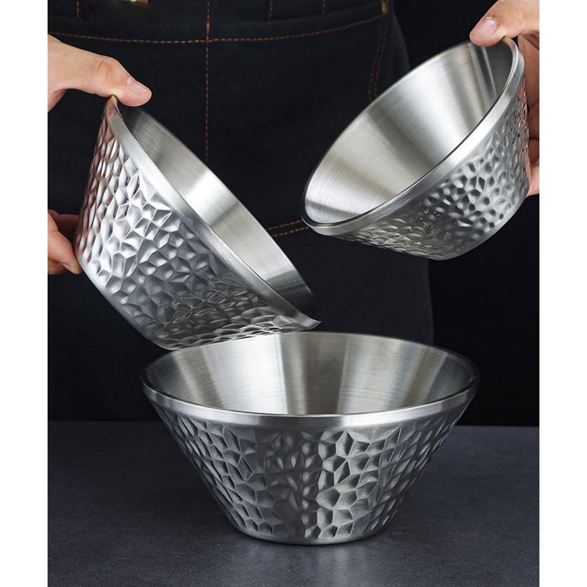 Chén inox tô inox 2 lớp cách nhiệt viền hoa văn OEM CM017