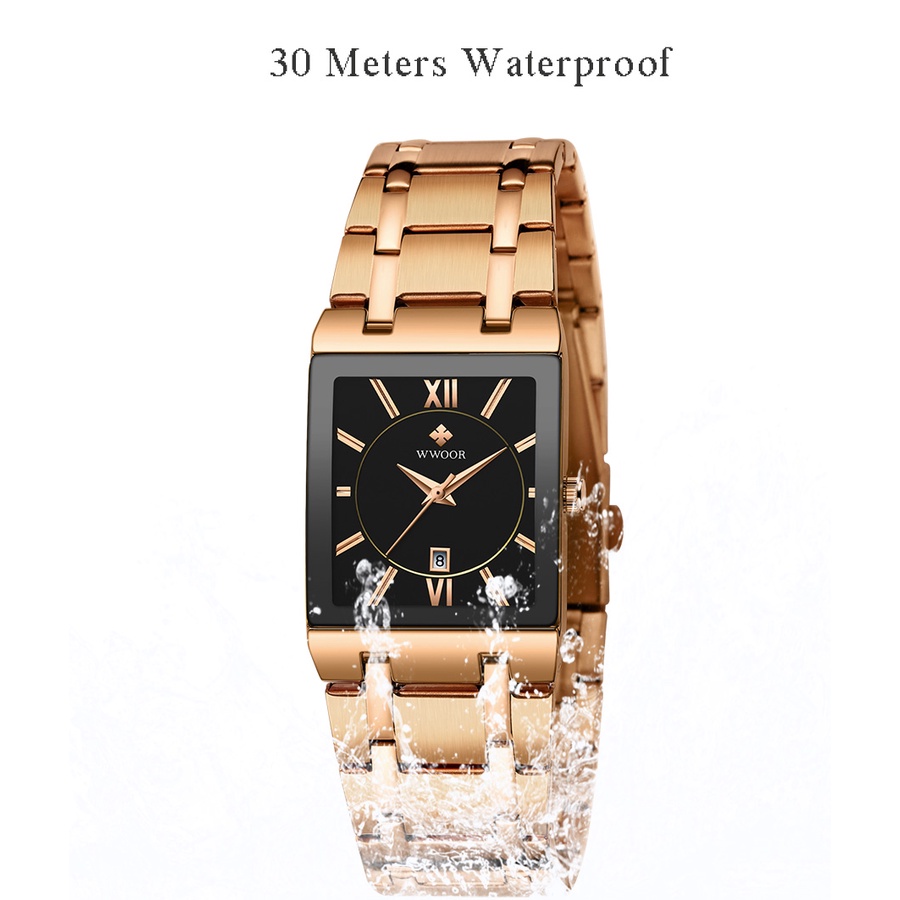 Wwoor Mới Đồng Hồ Đeo Tay Mặt Vuông Màu Đen Thiết Kế Sang Trọng Làm Quà Tặng Reloj Mujer-8858 Cho Bạn Gái