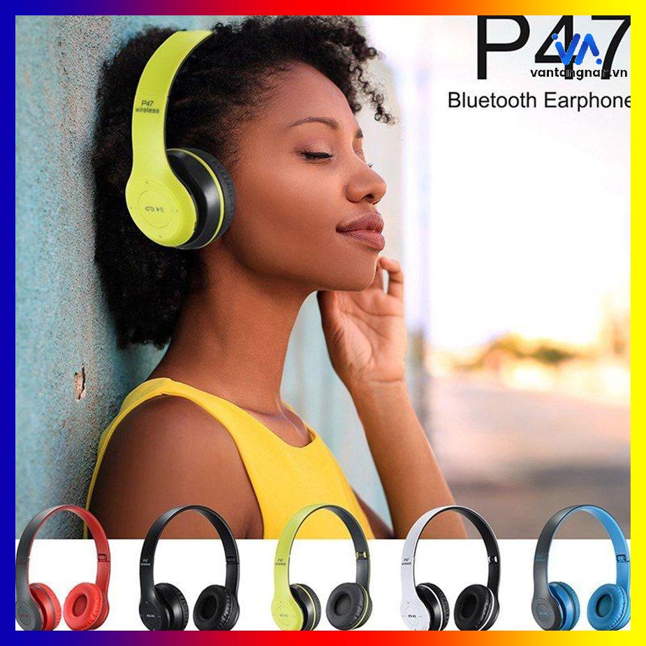 Tai Nghe Chụp Tai Bluetooth P47, Tai Không Dây Có Mic, Có Thẻ Nhớ, Âm Bass Cực Chất, Nghe Nhạc Cực