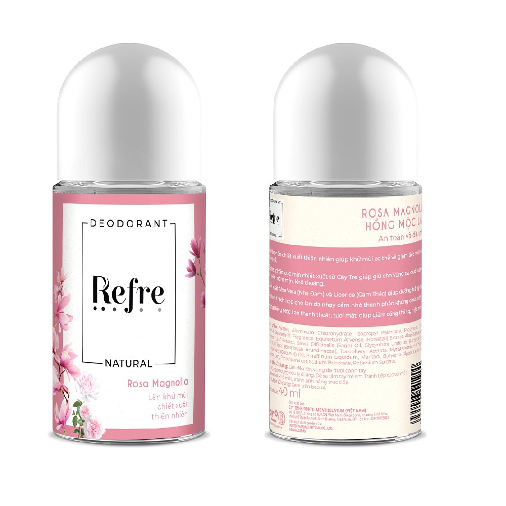 Lăn khử mùi chiết xuất thiên nhiên Refre Natural Rosa Magnolia – Hồng Mộc Lan 40ml