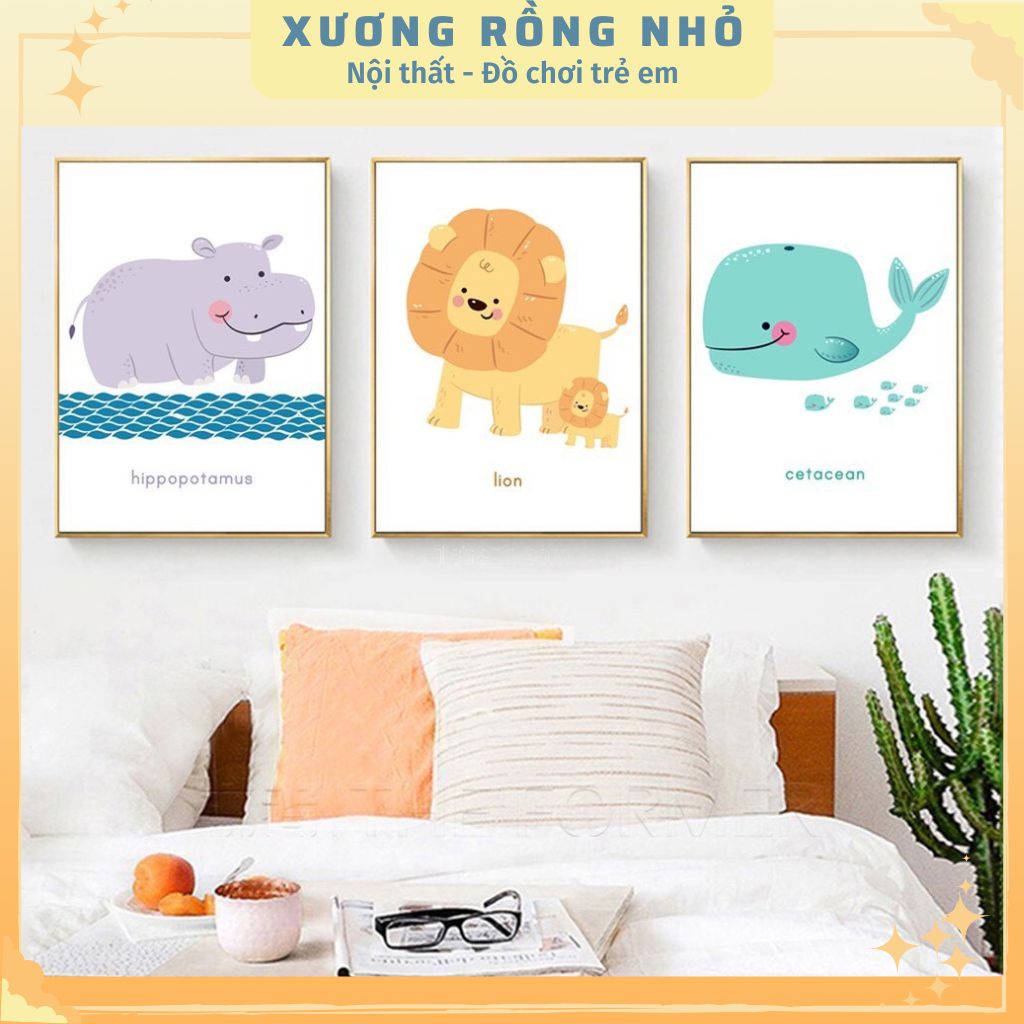 Tranh canvas treo tường chủ đề đáng yêu decor phòng ngủ cho bé - Tranh canvas trang trí phòng bé bộ 3 bức tặng kèm đinh