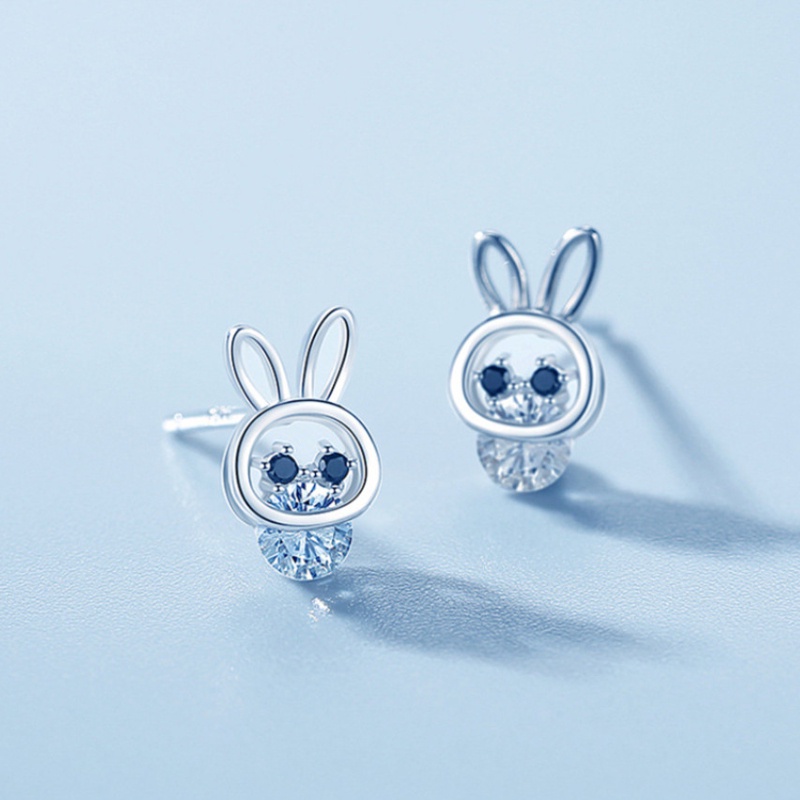 Phiên bản Hàn Quốc của hoa tai thỏ đơn giản dễ thương Hoa tai thời trang sang trọng Hoa tai kim cương tinh tế