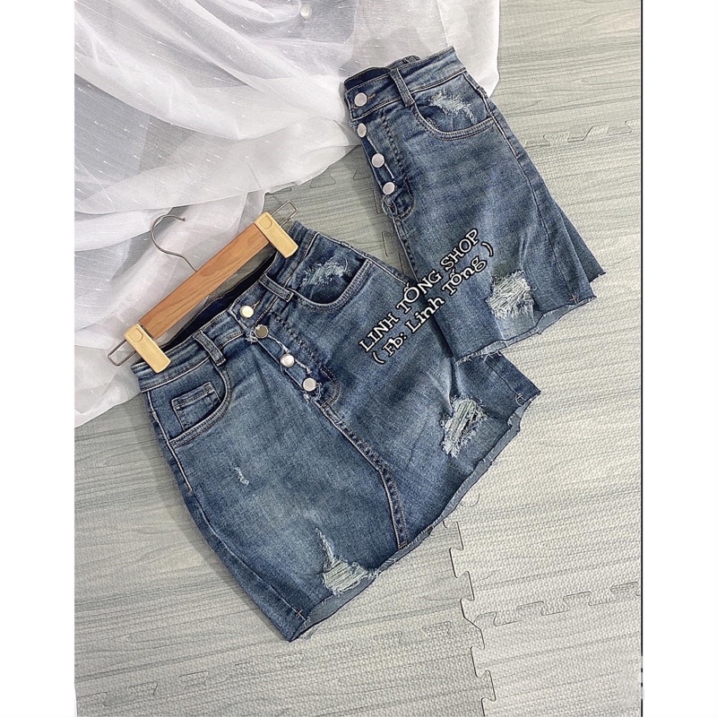 chân váy jean A co giãn tốt rách nhẹ hot, lưng cao, có quần trong (hình thật kèm video) | BigBuy360 - bigbuy360.vn