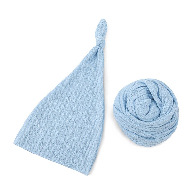 Set khăn quấn và mũ mềm dùng làm phụ kiện chụp ảnh cho bé sơ sinh