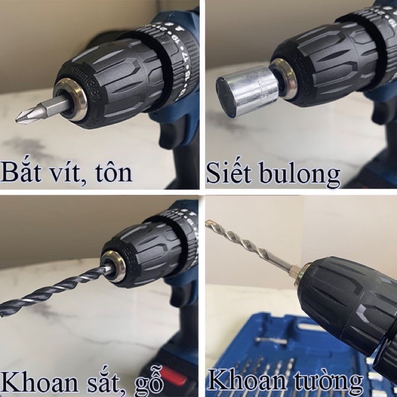 Máy Khoan Pin Bosch 36V 3 chức năng khoan tường, khoan bê tông, khoan sắt có búa + Tặng kèm Full phụ kiện -100% Lõi Đồng
