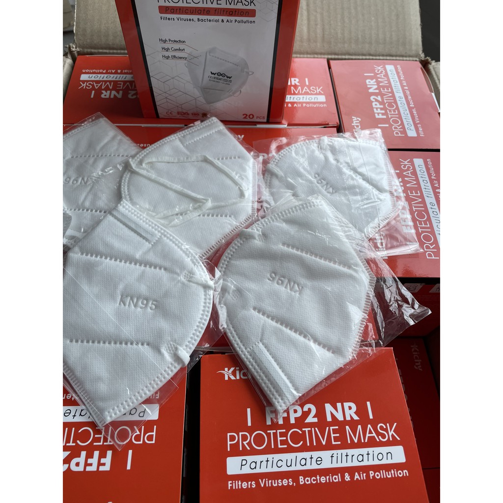 Khẩu trang 5 lớp N95 KICHI FFP2 NR PROTECTIVE MASK siêu kháng khuẩn, lọc bụi, hàng xuất khẩu hộp 20 cái