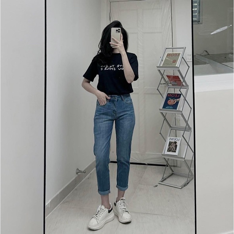 Quần Jean Nữ BAGGY TRƠN MANGO chất jean co giãn dày dặn phom quần chuẩn xịn phom 9 tấc