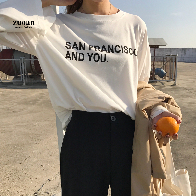 SUXI Áo Thun Nữ Dài Tay Cổ Tròn Thời Trang