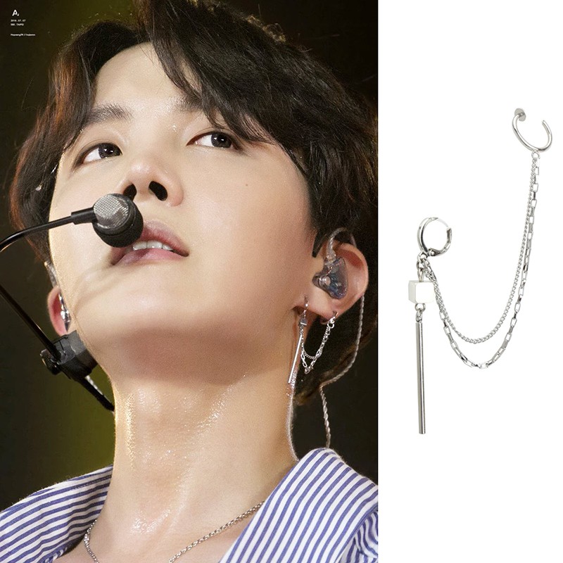 Khuyên tai titan xích J-Hope BTS không gỉ phần trên không cần xỏ lỗ