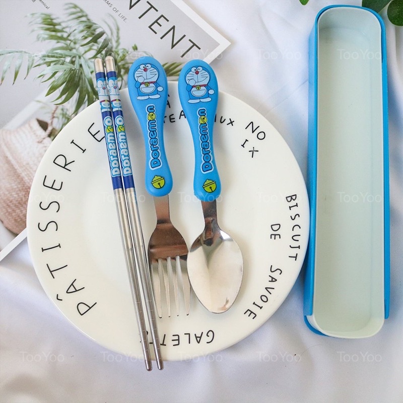 Set 3 món muỗng nĩa đũa hoạt hình DORAEMON DOREMON, Hello Kitty dễ thương cute MON0062