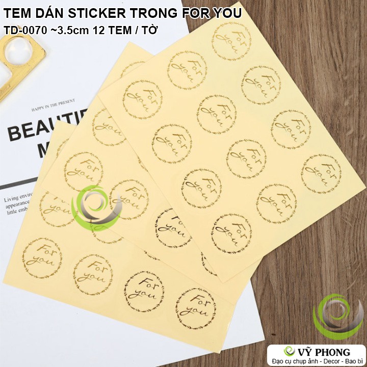 TEM DÁN TRÒN TRONG SUỐT IN CHỮ FOR YOU VÀNG NHÃN DÁN STICKER TRANG TRÍ NIÊM PHONG BAO BÌ TÚI HỘP QUÀ TẶNG TD-0070