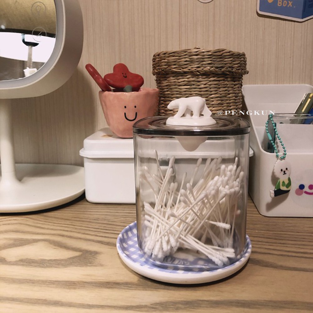 Hộp Nhựa Trong Suốt Đựng Tăm Bông Thiết Kế Hình Động Vật Dễ Thương