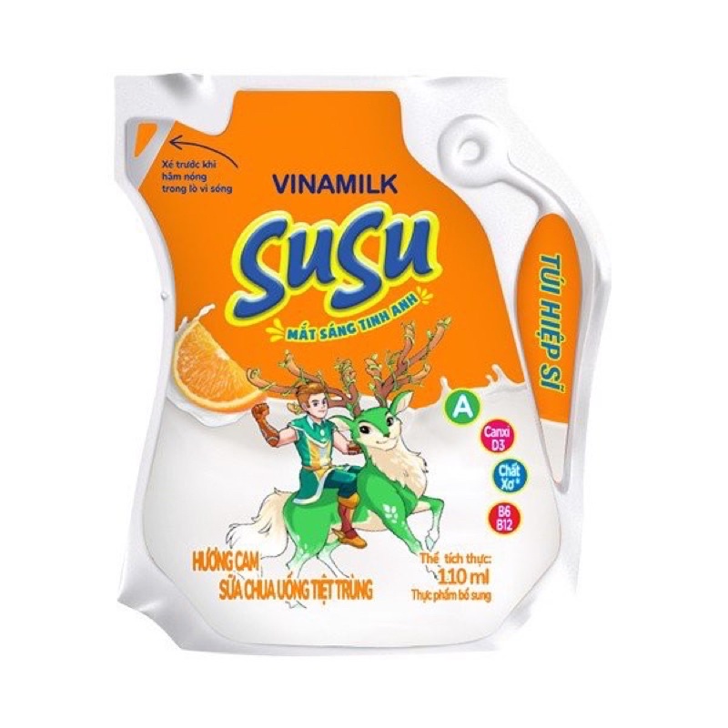 Sữa Chua Uống Susu Vinamilk túi 110ml, Sữa Susu, Sữa Tiệt Trùng Hương Cam, Dâu, Sô Cô La