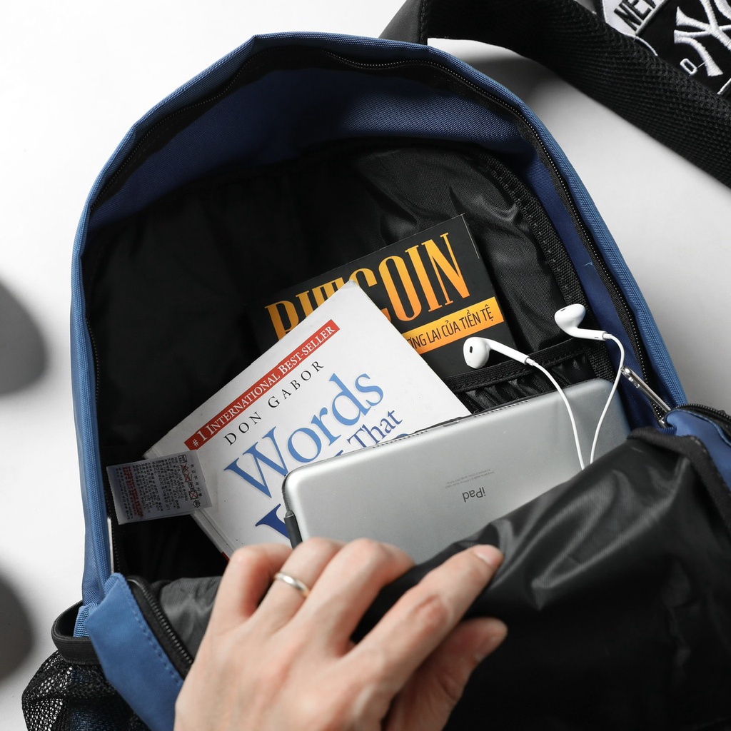 Balo unisex nam nữ đựng laptop logo NY New York đáy lót da MLB