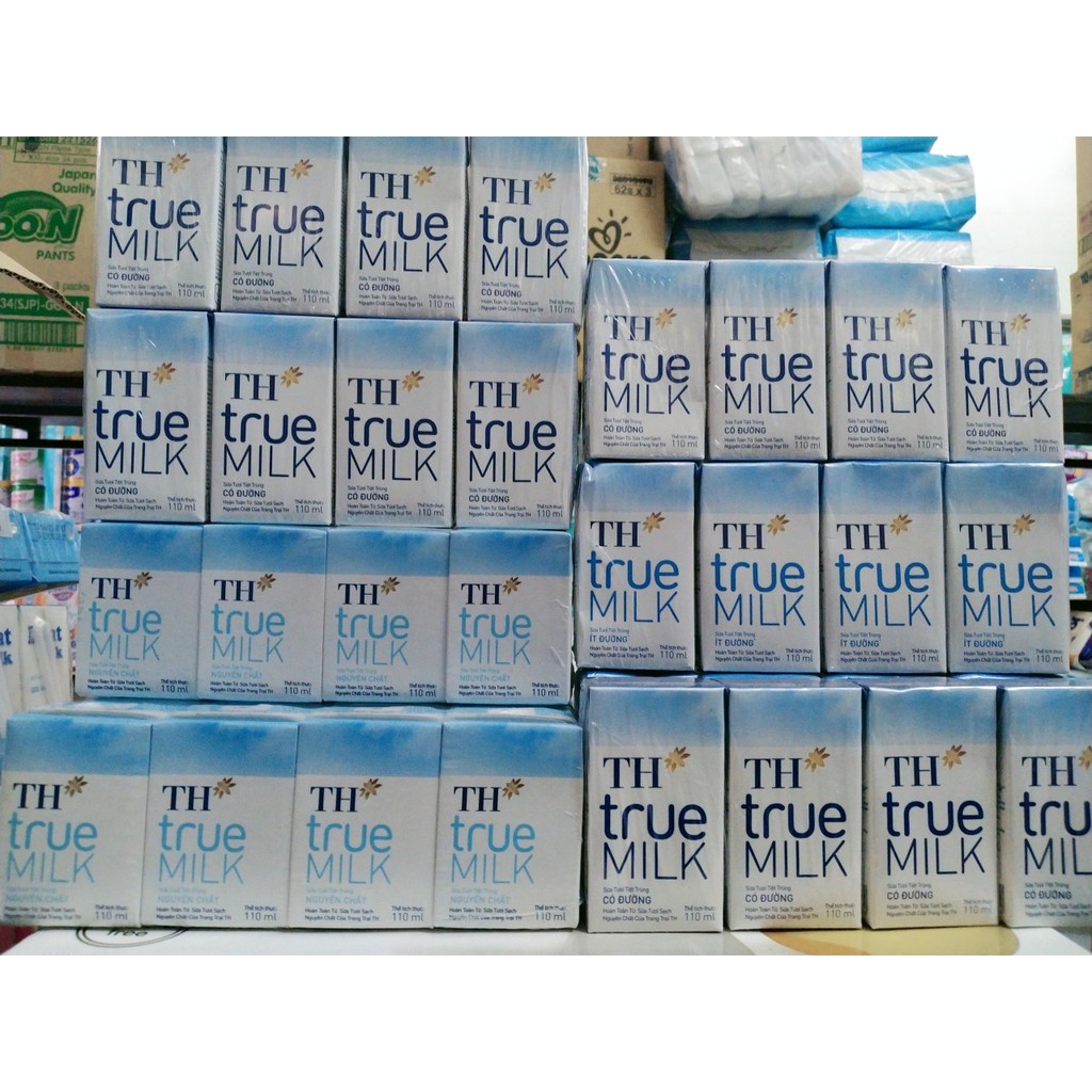Lốc 4 hộp Sữa Tươi TH Có Đường, Ít Đường, Không Đường Lốc 110ml date mới