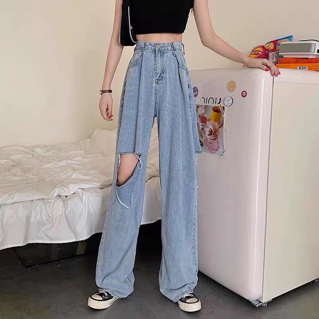 Quần jeans cài eo rách