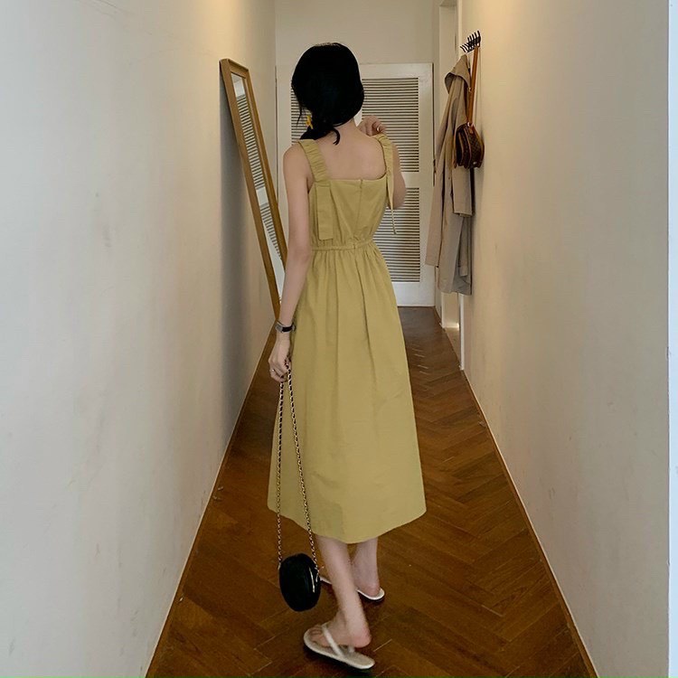 Đấm 2 dây  chun eo chất vải thô , đầm 2 dây chất vải thô  có túi 2 bên