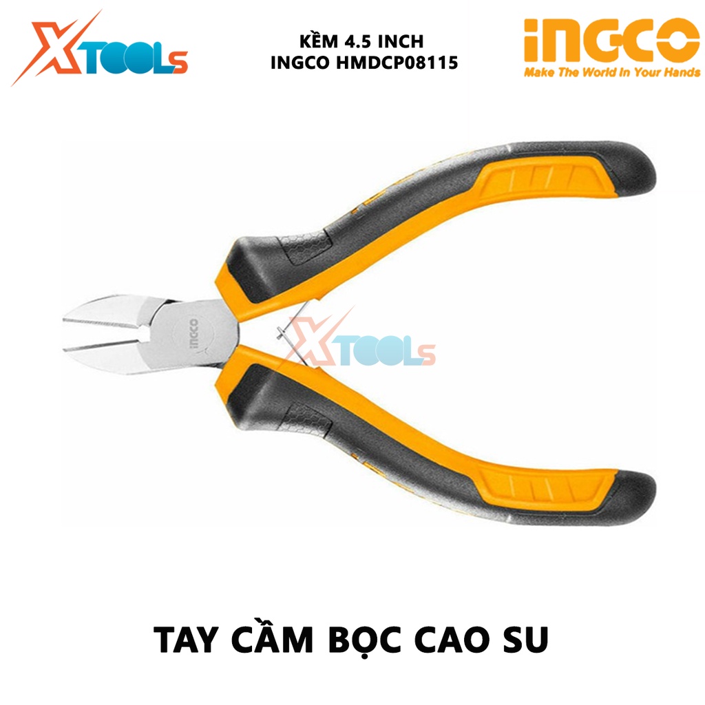 Kìm cắt chéo mini Ingco HMDCP08115 kềm cắt mini Kích thước 4.5&quot;/ 115mm Đầu kềm được đánh bóng và chống gỉ cắt,sử dụng để