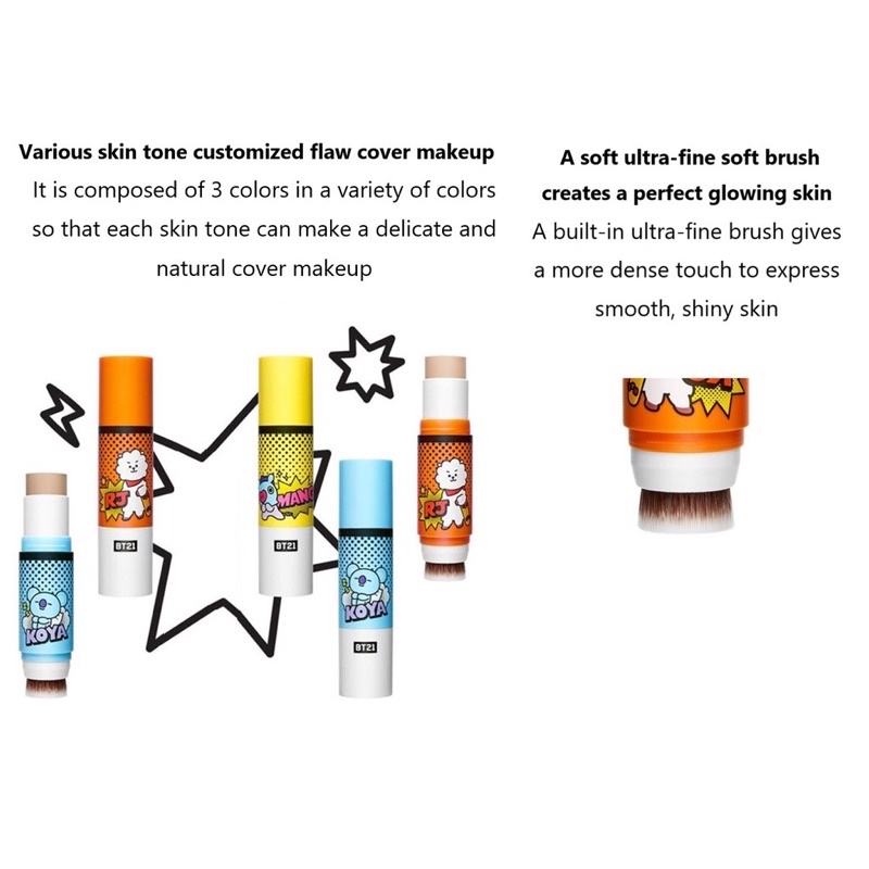 VT x BTS BT21 Thanh Che Khuyết Điểm Kèm Đầu Lông Tán BT21