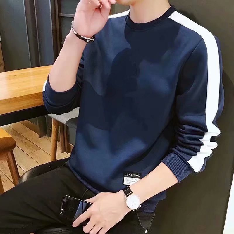 Áo len dáng rộng tay dài lót nhung thời trang thu đông dành cho nam Hàn Quốc áo len dệt kim simple áo len cổ tròn nam