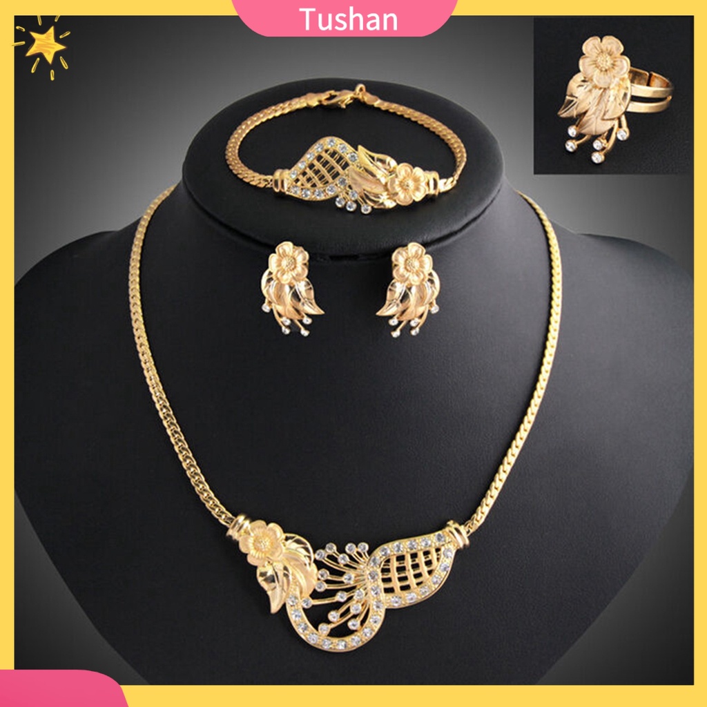 Bộ trang sức nữ mạ vàng và vòng cổ nhẫn bông tai vòng tay nhẫn sang trọng