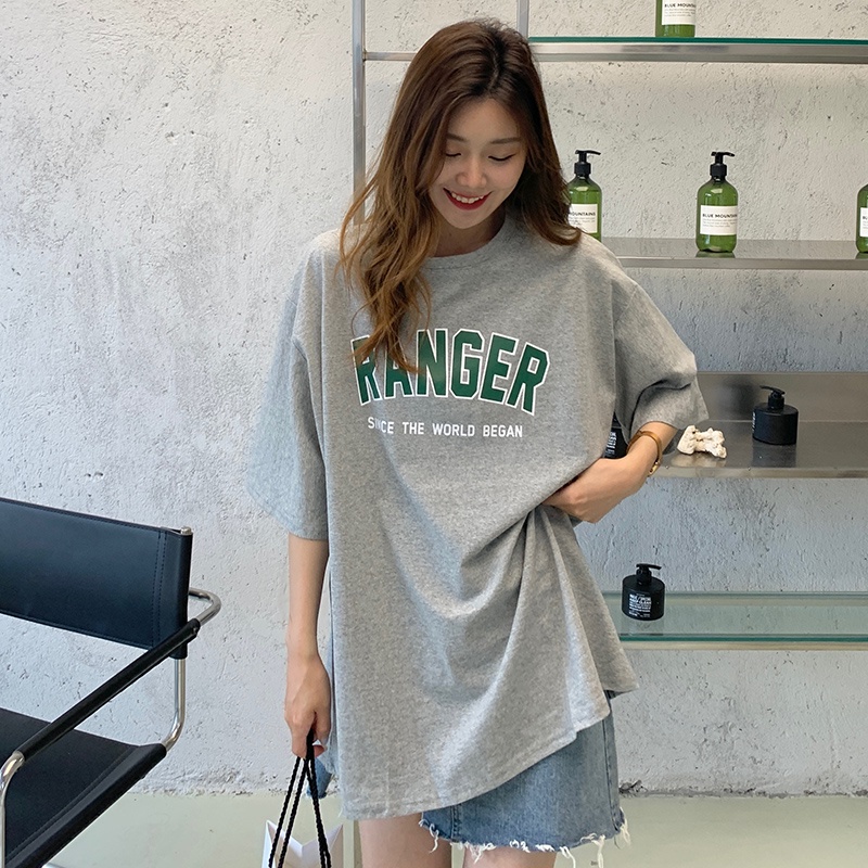 Áo thun tay ngắn in chữ thời trang mùa hè năng động trẻ trung