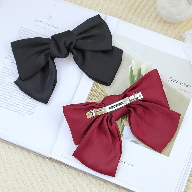 Cặp tóc tóc nơ to vải satin Hàn Quốc đỏ vàng đen xanh lá coban hồng hàn quốc học sinh dễ thương ulzzang