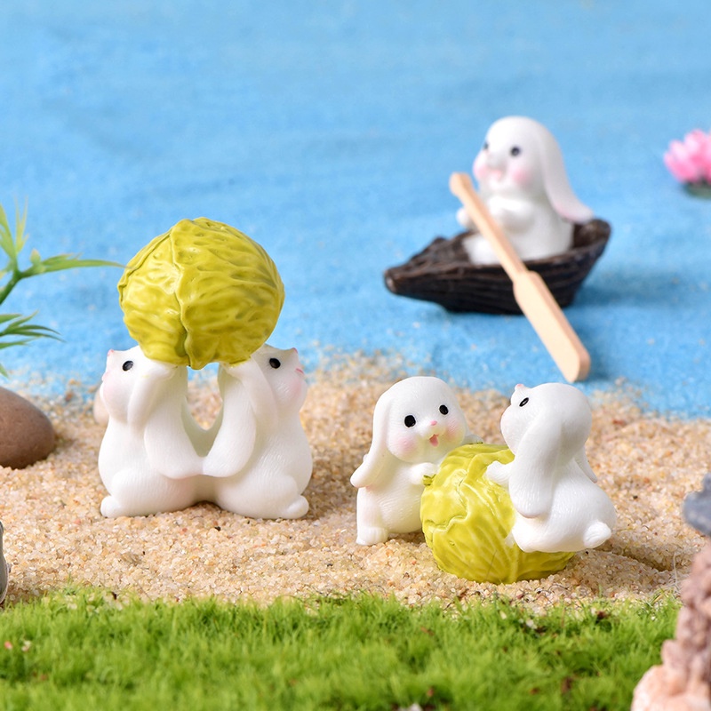 Mô hình thỏ con trắng hoạt động đáng yêu trang trí tiểu cảnh sen đá, sân vườn, terrarium