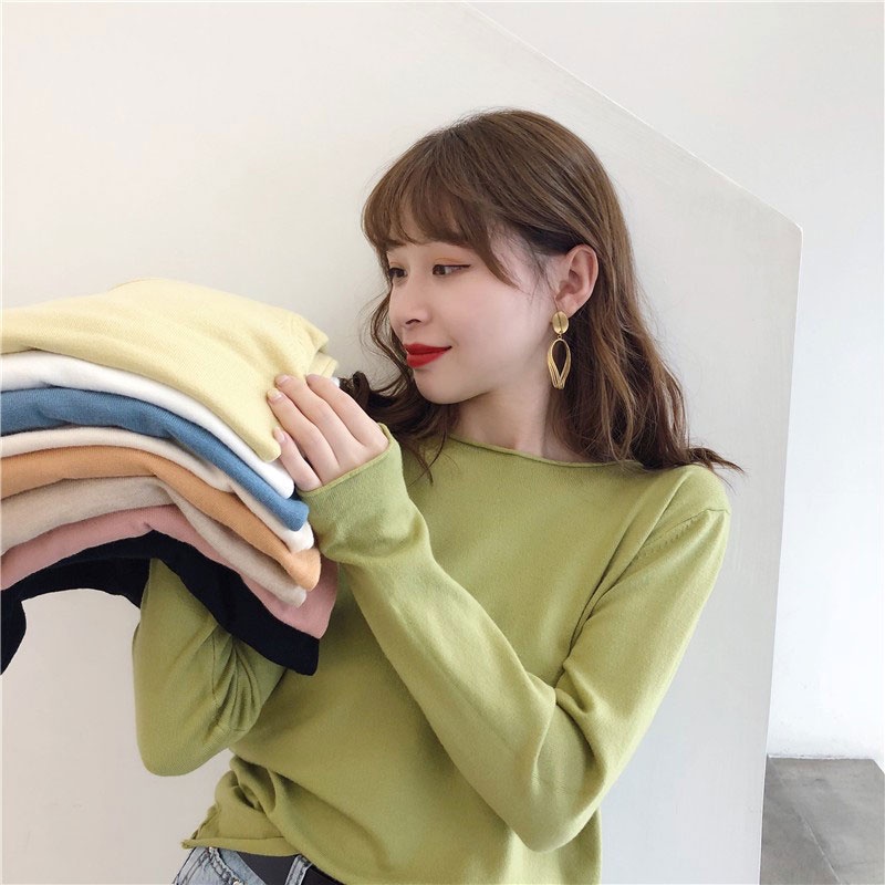 Áo Sweater Dệt Kim Tay Dài Cổ Tròn Dáng Rộng Thời Trang Mùa Thu Cho Nữ