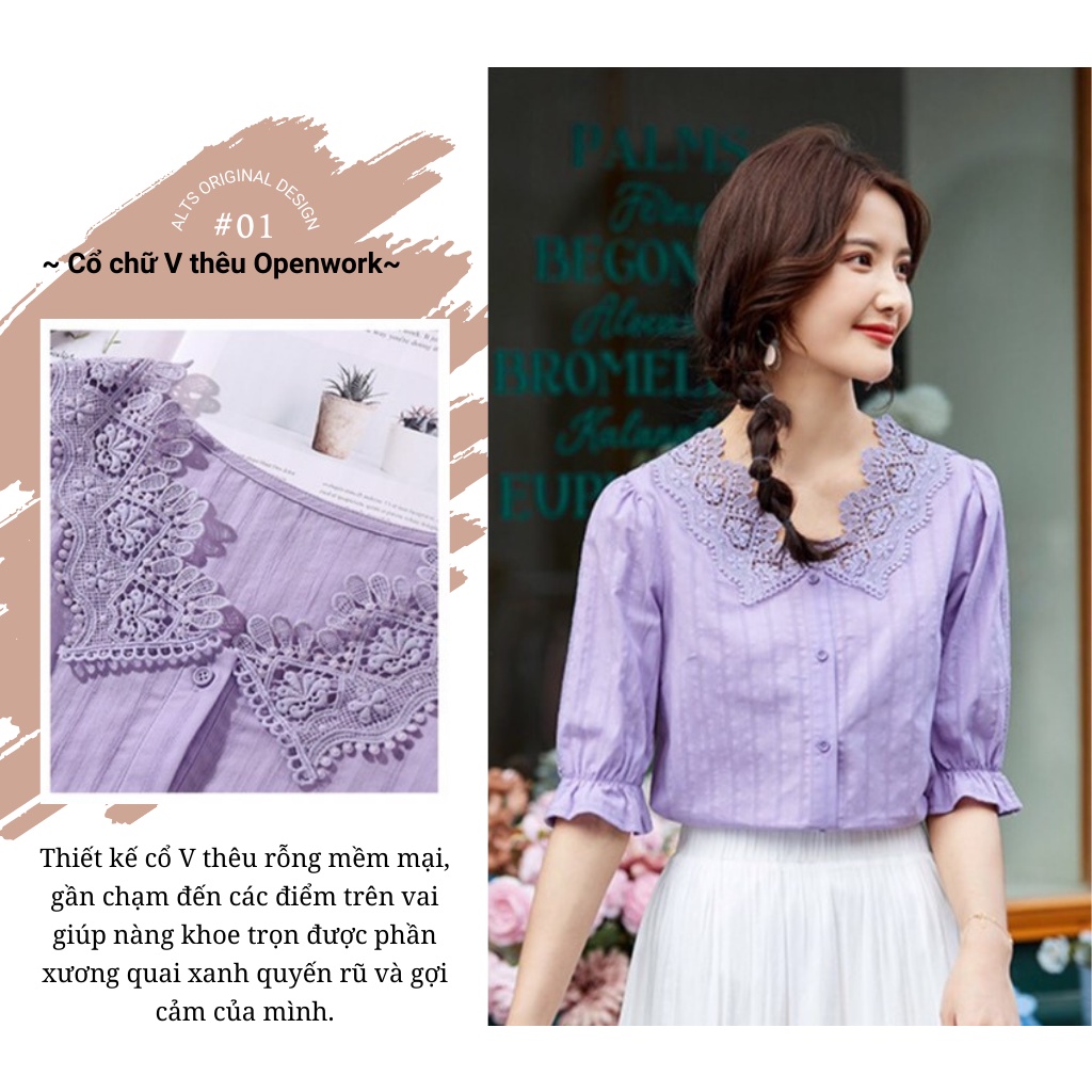 Áo Sơ Mi Nữ Kiểu From Rộng Tay Lỡ, Tay Loe Cổ V Bánh Bèo Chất Vải Thô Đũi Mát Phong Cách Hàn Quốc Vintage