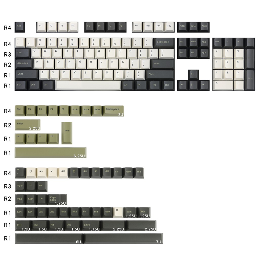 Set Keycap Cherry PBT Doubleshot Olive 160 Keys