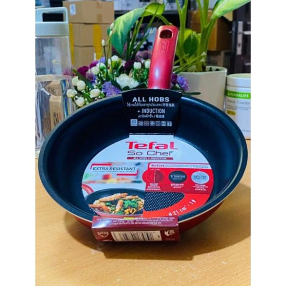 Chảo chiên, chảo chống dính Tefal So Chef 21cm cạn lòng màu đỏ đun bếp ga, bếp từ, bếp hồng ngoại- Chính hãng