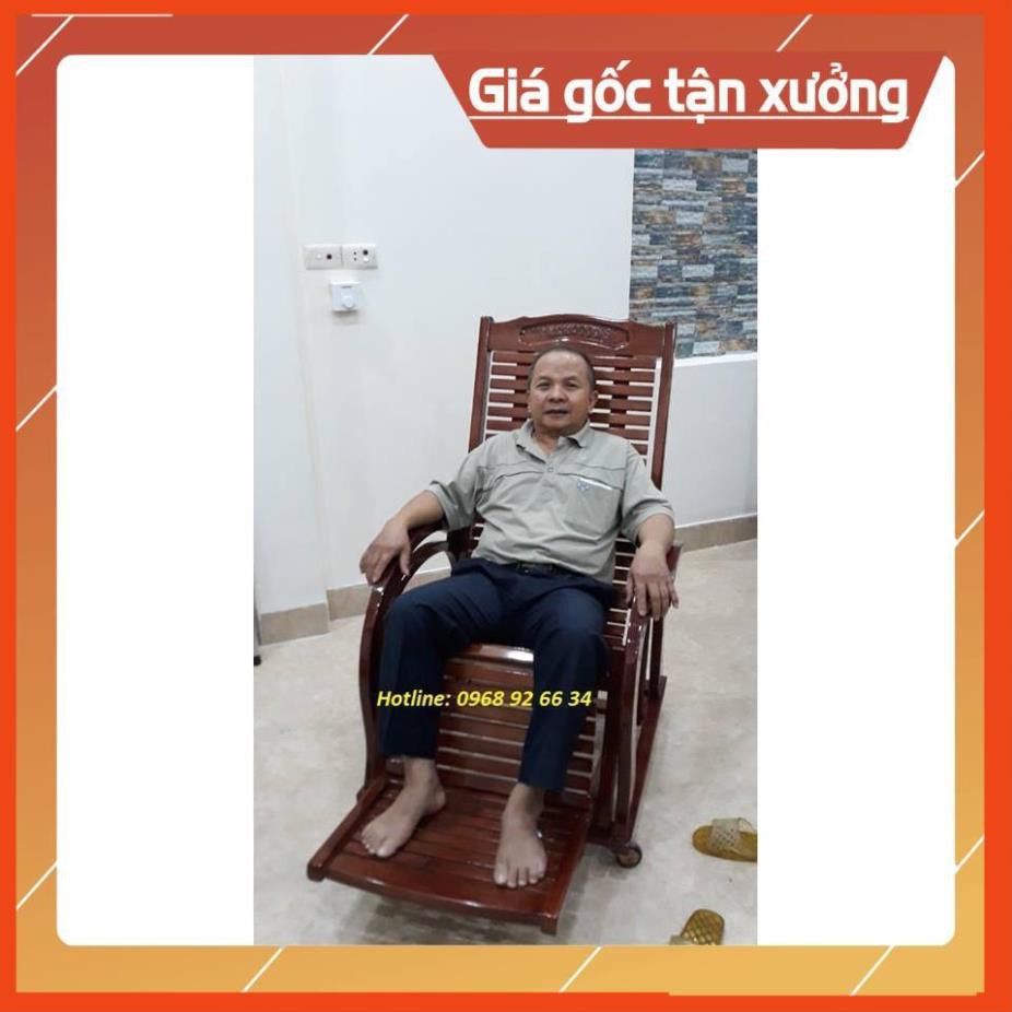 [Khuyến Mãi Sốc] Ghế thư giãn gỗ sồi, Ghế lười gỗ sơn PU màu cánh gián cao cấp