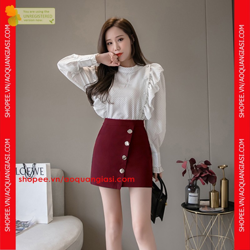 Quần giả váy vạt xéo nút sắt to màu đen size S,M AQGS MT908 rẻ đẹp chuẩn store hàn quốc freeship 50k