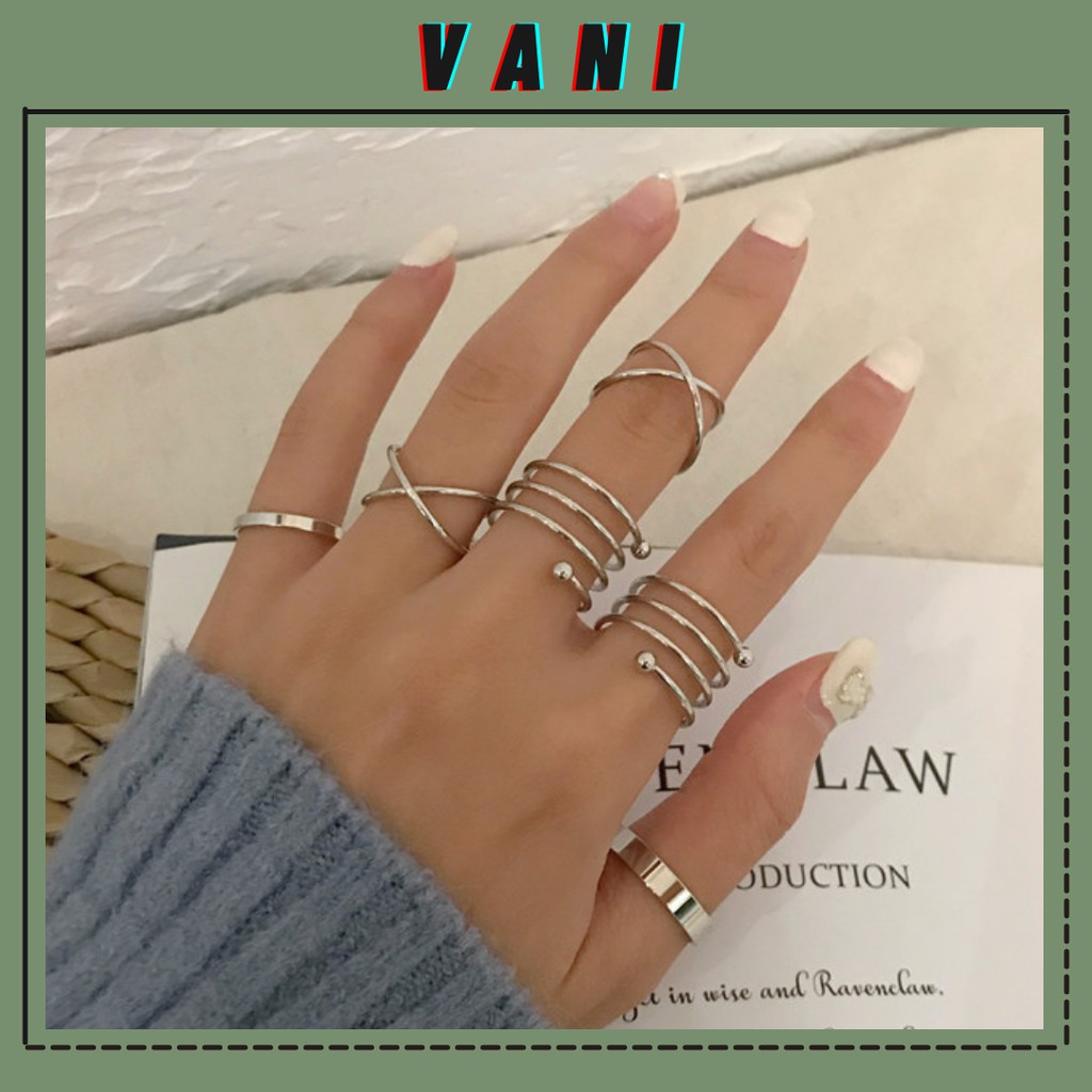 Set 6 Nhẫn Xoắn Nhiều Kiểu Dáng Basic - Vani Store