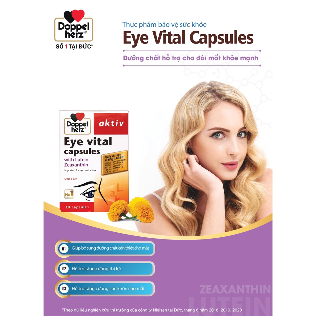 Combo bổ sung vitamin và hỗ trợ tăng cường thị lực Doppelherz Eye Vital (30 viên) + 02 tuýp sủi A-Z Fizz (13 viên)