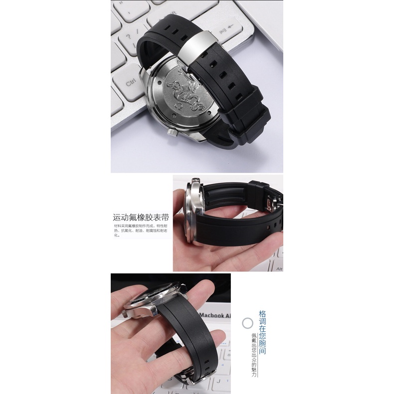 Dây Cao Su Fluoro Với Khóa Inox Chống Thấm Nước 18mm 20mm 22mm 24mm Cho Đồng Hồ Seiko