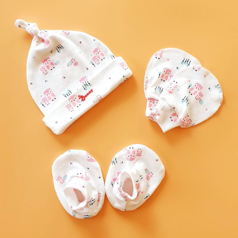 Set mũ bao tay chân cotton sơ sinh, Phụ kiện mũ bao tay chân bunny mio nous 0-3m, Kiến Baby Store