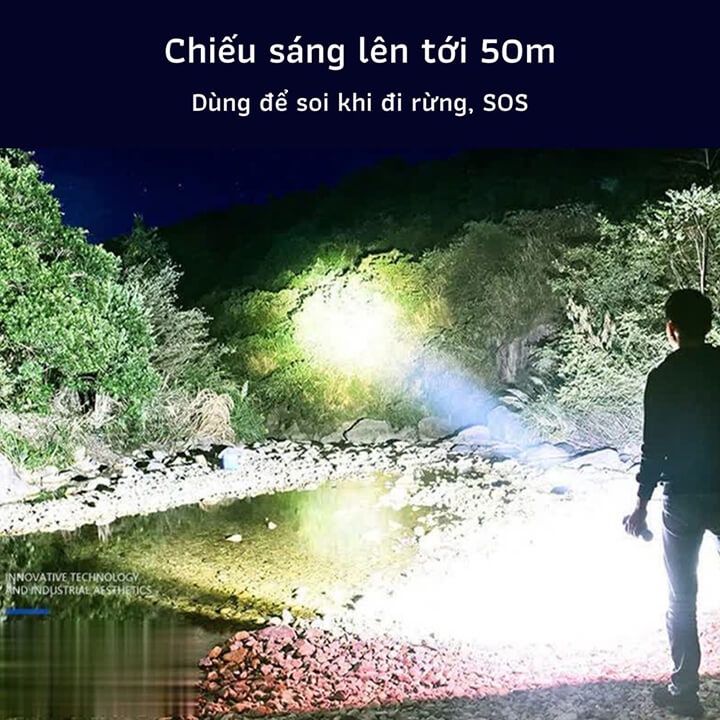 Đèn pin cầm tay chống nước chiếu xa, đèn pin led sạc tích điện 4 chế độ sáng, có COB đèn cạnh, đèn pin siêu sáng