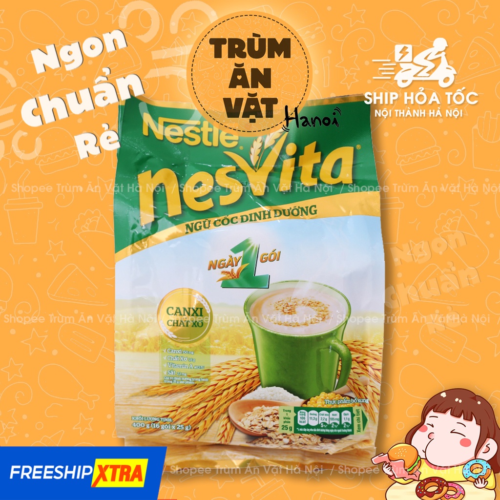 Bột ngũ cốc dinh dưỡng Nesvita Nestle 400g 16 gói, nguyên bản, ít đường [Trùm ăn vặt Hà Nội]