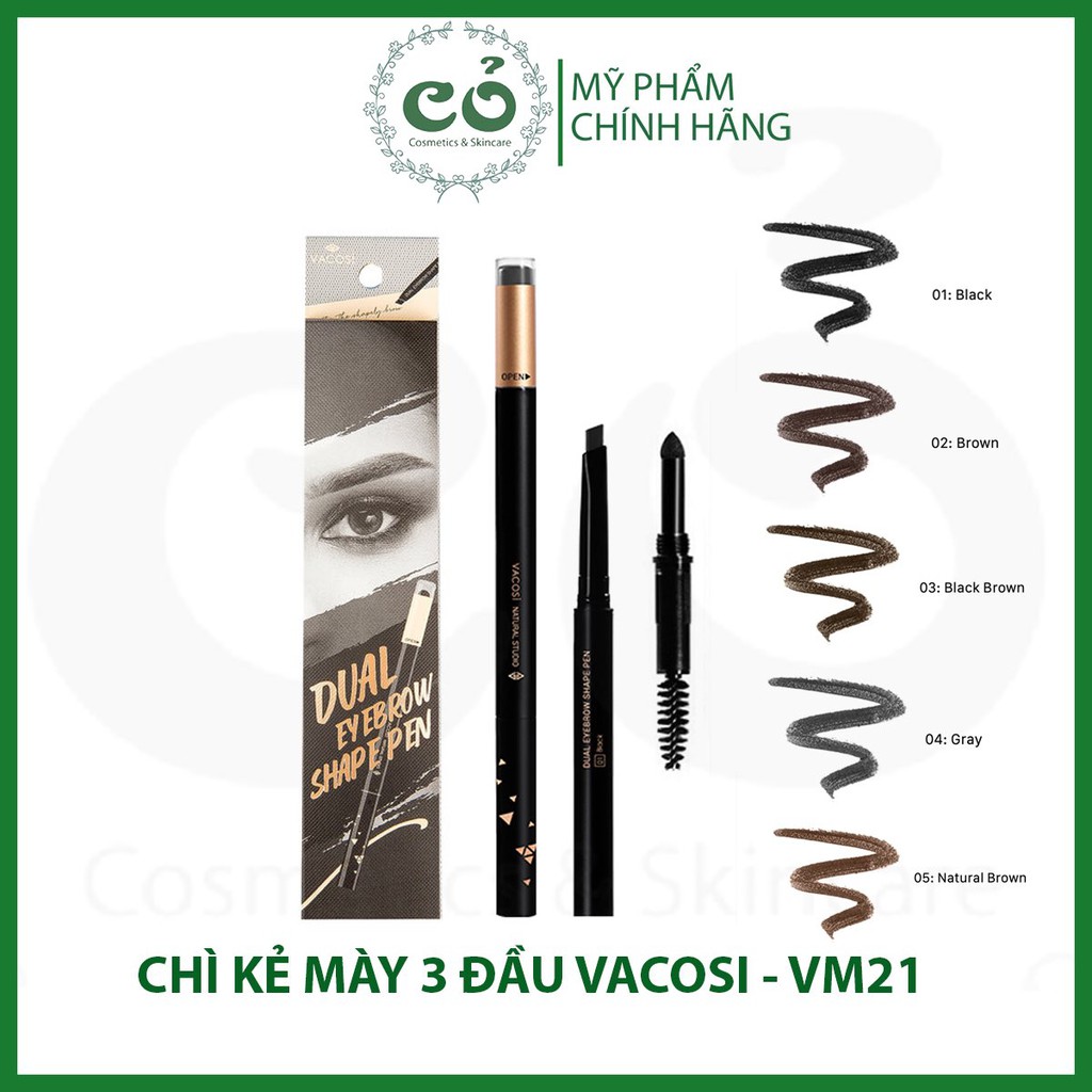 Chì Kẻ Mày 3 Đầu Vacosi Nature Studio Dual Eyebrow Shape Pen - VM21 - Chì Mày Định Hình All In One | WebRaoVat - webraovat.net.vn