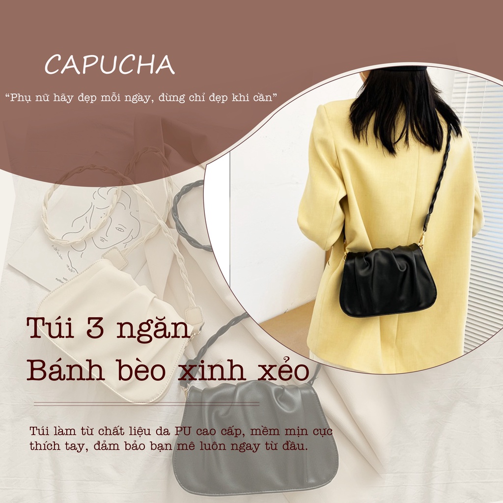 Túi xách nữ đeo chéo da gấp bèo nhún 3 ngăn phong cách Hàn Quốc Capucha T26