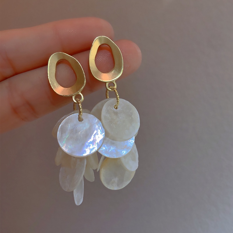 Bông Tai Mạ Bạc 925 Hình Vỏ Sò Tua Rua Thời Trang