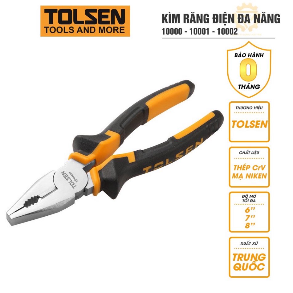 Kìm răng điện đa năng TOLSEN mũi vuông 6” -  10000, 7” - 10001, 8” - 10002