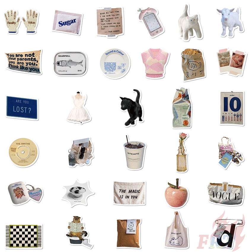Set 55 Món Đồ Chơi Chất Lượng Cao ❉ Set 03 Sticker Dán Trang Trí Màu Trắng Đen Phong Cách Bắc Âu Cổ Điển ❉ Miếng Dán Decal Chống Thấm Nước Thời Trang